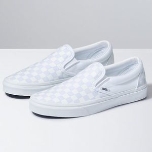 Light blue & white checkered slip on vans. Women 9
